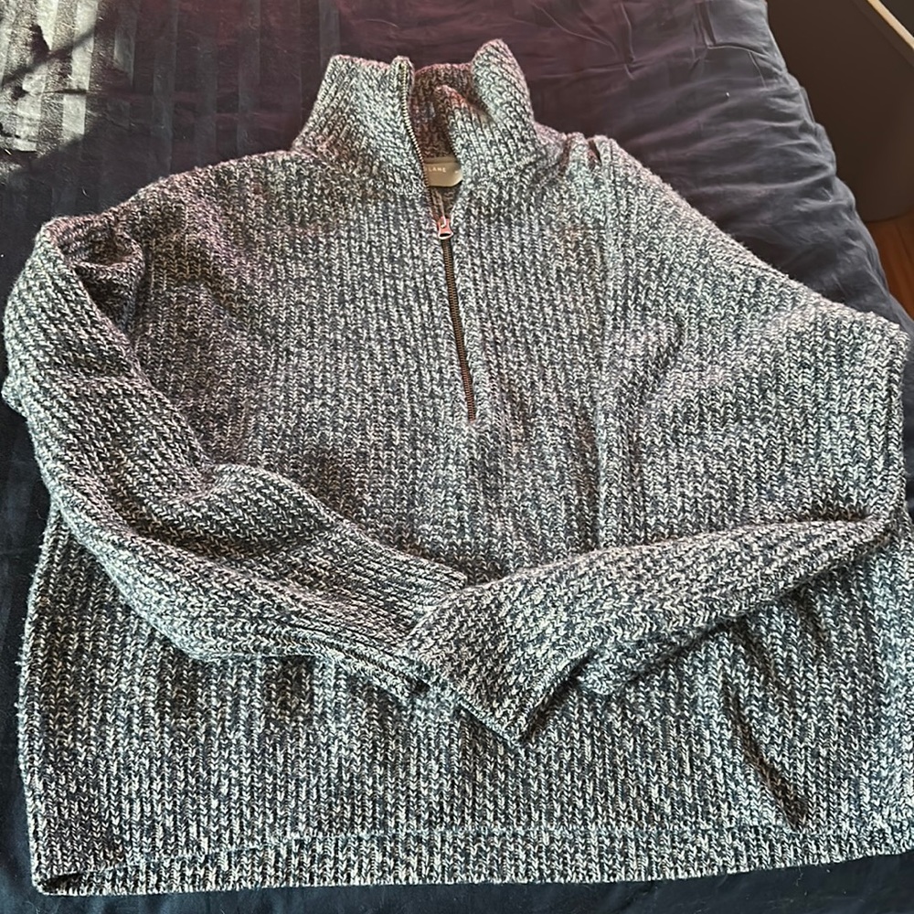 Everlane, blue marled quarter zip sweater, size medium